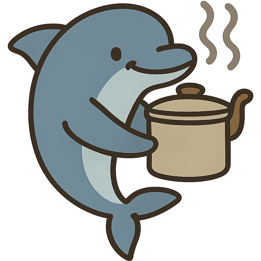 flat toon style dolphin with a boiler emoji