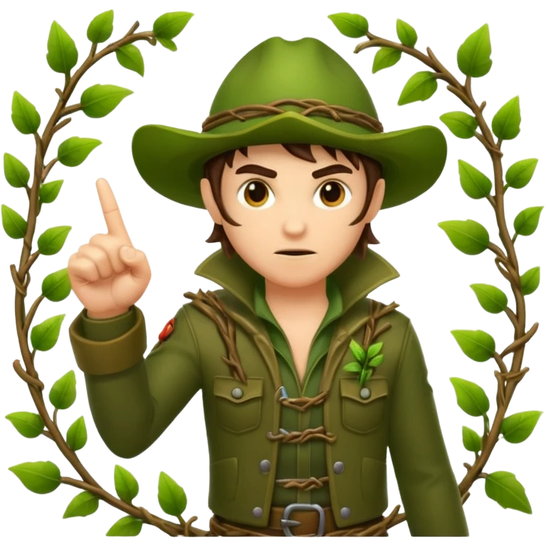 forest rogue character pointing finger guns made of vines emoji