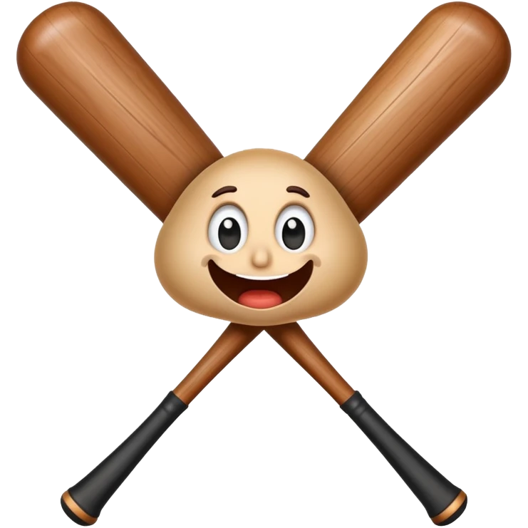 Brown wooden baseball bat character with a tiny surprised face emoji