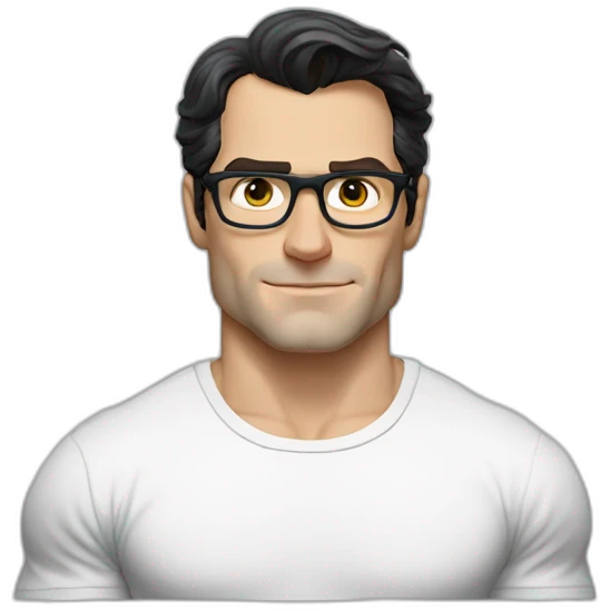 front view of henry cavill clark kent wearing white t-shirt using a laptop emoji