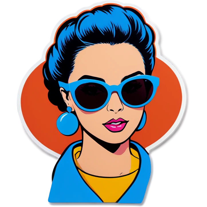 Pop art women with blue hear with sunglasses  emoji