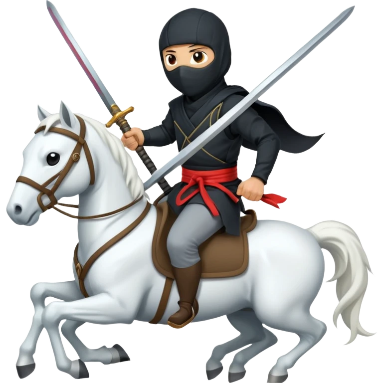 Ninja ride on white horse and hold sword emoji