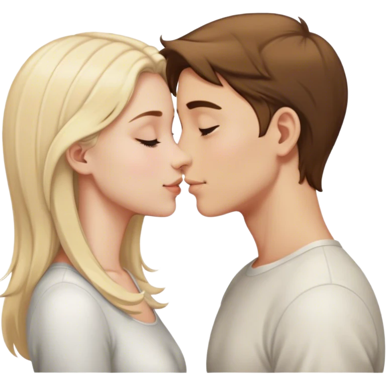 White blonde boy and white girl with brown hair touch noses emoji