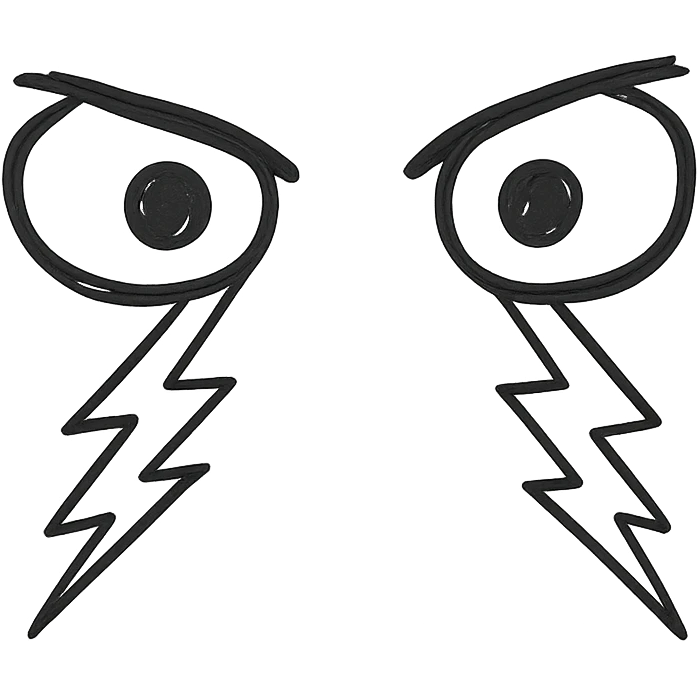 A pair of eyes shooting lightnings, icon, hand drawn emoji