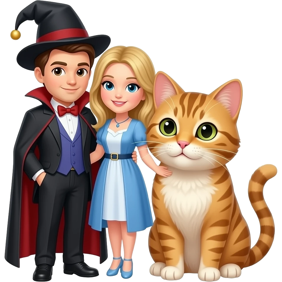 magician couple and their pet cat emoji