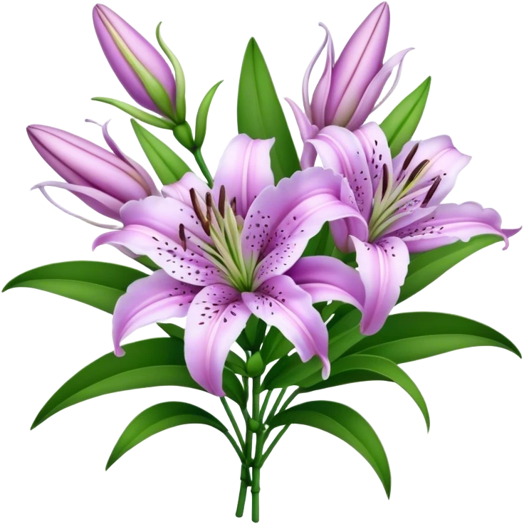bouquet Lavender Oriental Lily, luxuriant, leaf, bud emoji