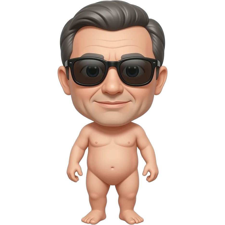 A guy, wearing sunglasses, 50 year old, full length, naked. emoji