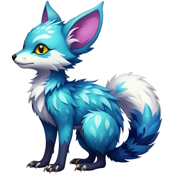 Epic Feral Rare Fantasy shiny edgy cool fluffy Vernid-Trico-species-hybrid-animal by LiLaiRa, random markings, tufted tail, tufted ears, full body emoji