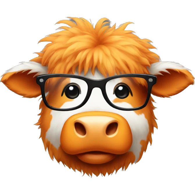 Fluffy orange cow with black glasses emoji