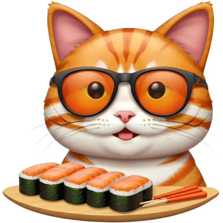 happy cat wearing sunglasses and eating sushi emoji
