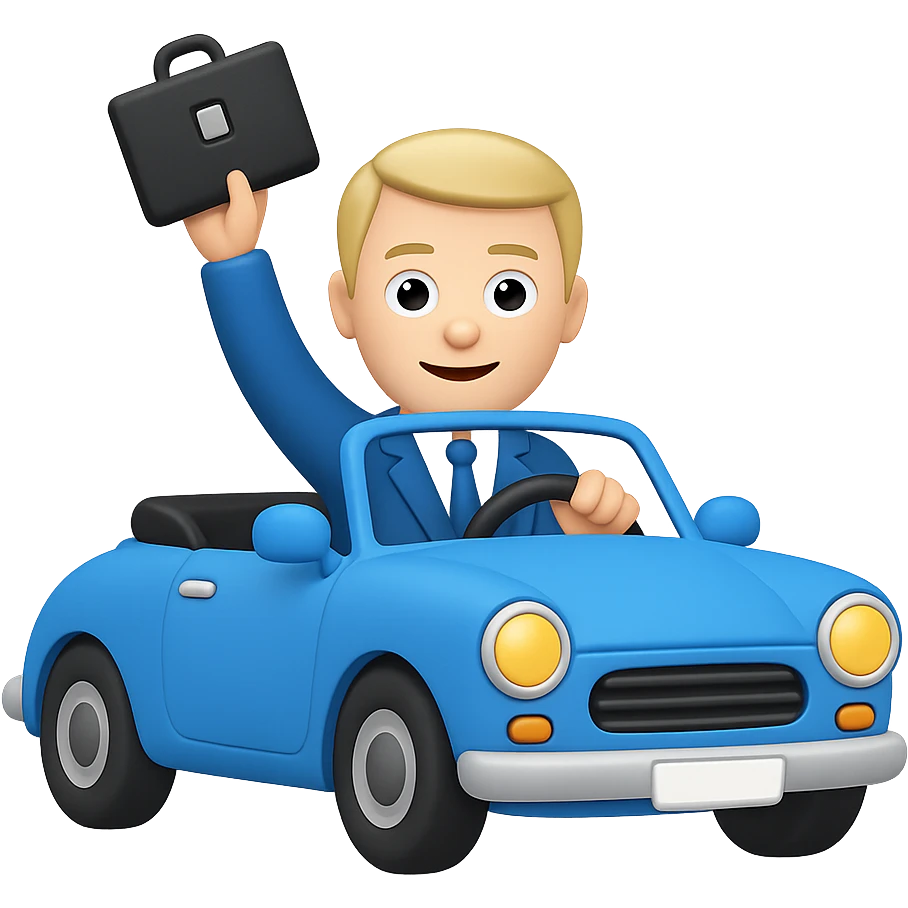 Accountant in blue car drive to Lipetsk, with a bag, emoji style emoji