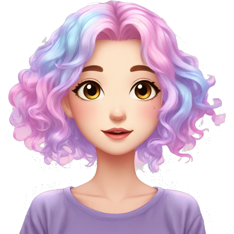 Gorgeous Beautiful Blushing Petite Colorful-Shiny-Pastel-Fairy-Soarkle-Anime-Lady with beautiful gradient pastel hair aesthetic emoji