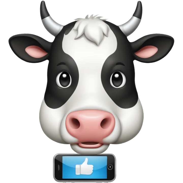 cartoon cow's head with cell phone emoji