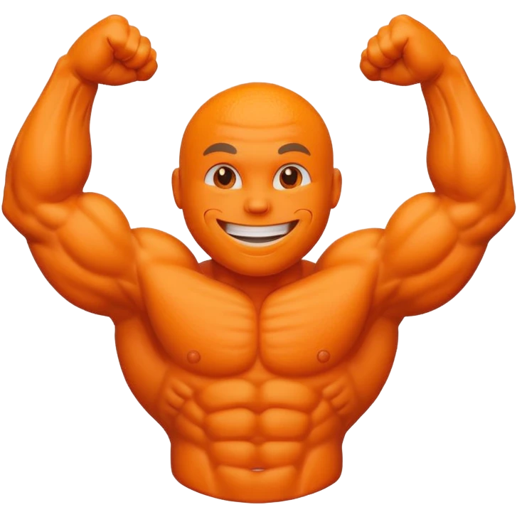 a Orange with muscular arms and face expression emoji