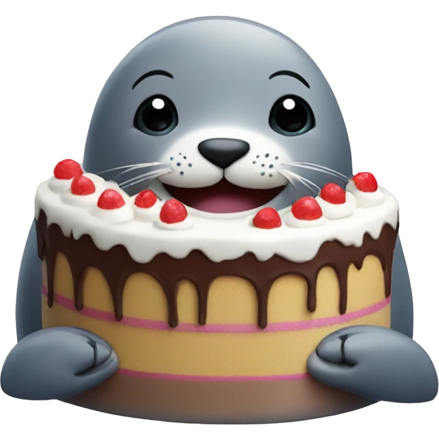 happy seal with cake emoji