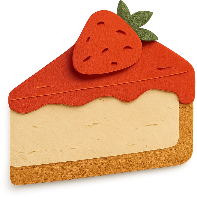 paper craft cheesecake slice, layered look, strawberry topping emoji