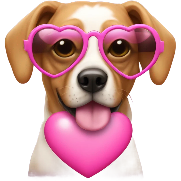 dog wearing pink heart sunglasses emoji