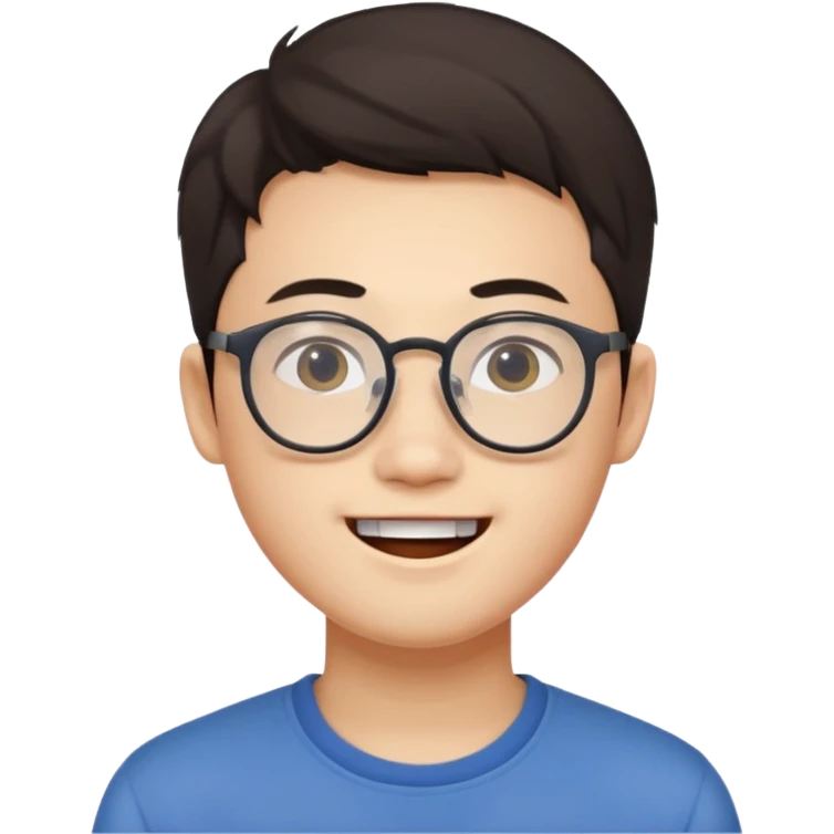 young 23 years old, chinese white man wearing glasses with small mouth emoji