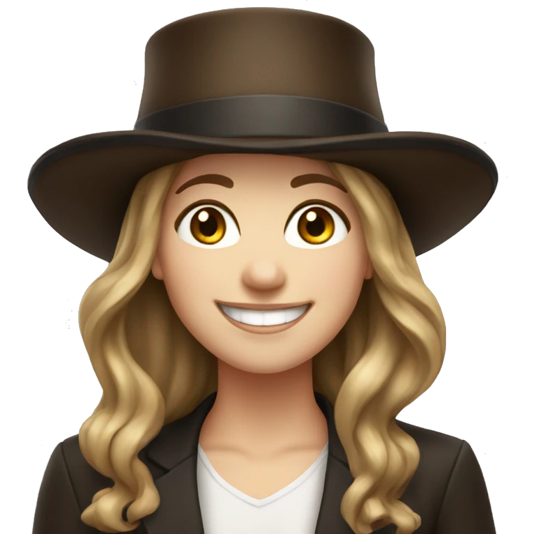 happy white girl - brown hair- in large top hat emoji