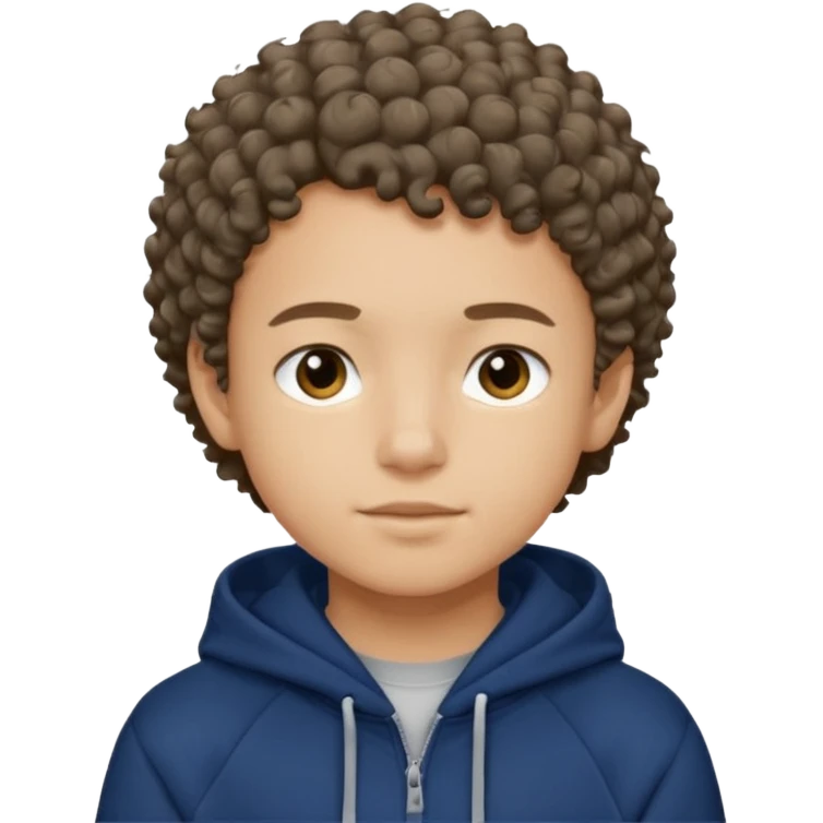 Boy with short curly hair and navy blue hoodie emoji
