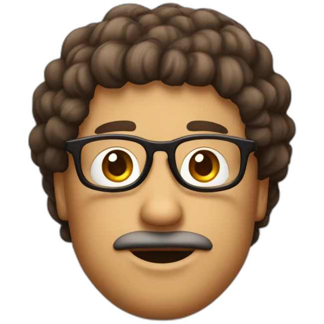 homme avec des cheveux bruns bouclés et des lunettes rondes et des yeux marrons emoji