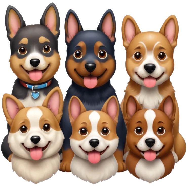 1 german shephard, 1 bulldog, 1 poodle, 1 husky, 1 dachshund emoji