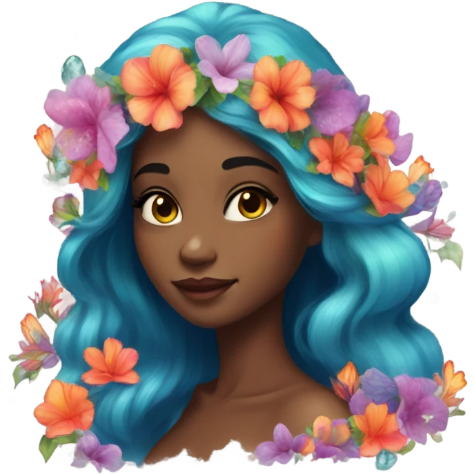 A pretty mermaid with flowers, portrait emoji