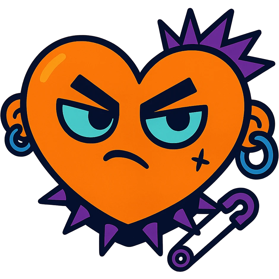 an orange heart with goth accessories, vibrant toon style, bold and colorful emoji