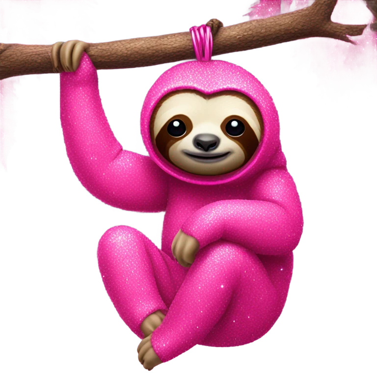 Hot pink sloth with glitter hanging on a tree  emoji