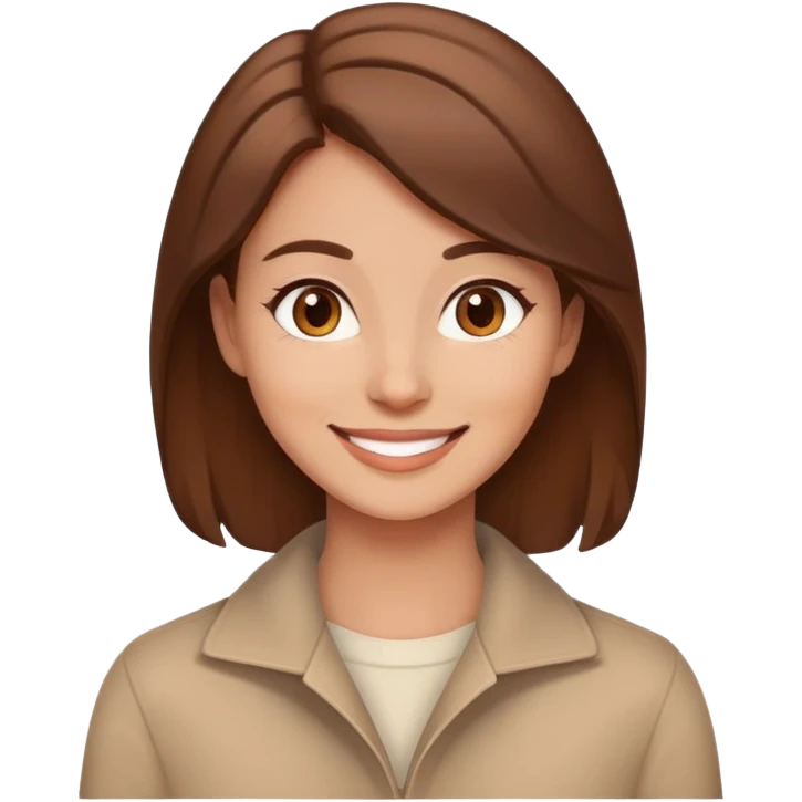 maman solo, femme souriante, cheveux châtains, expression chaleureuse, simple, fond neutre emoji