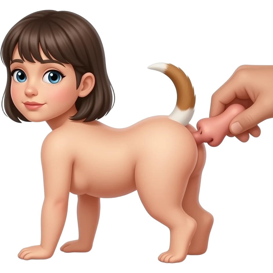 Toodler naked opens her butt in a doggie style and someone putting inside her anus a dick emoji