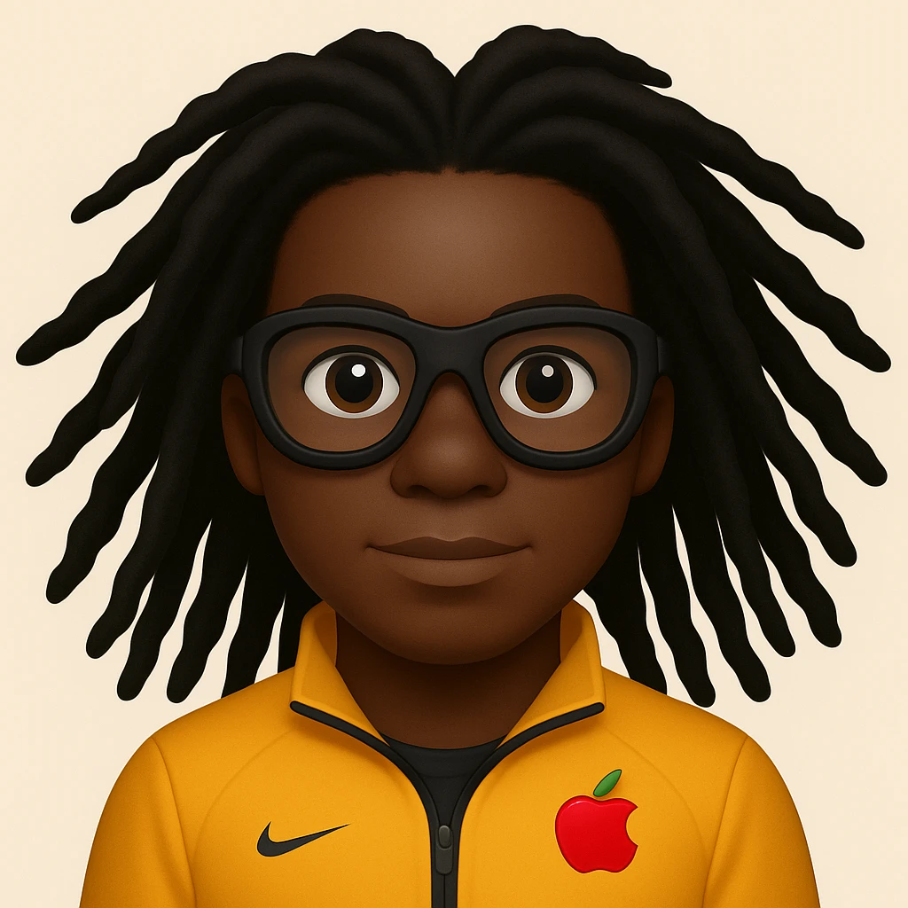 Make the hair black and more free flowing, keep the signature dreadlocks and sports goggles, in Apple emoji style. emoji