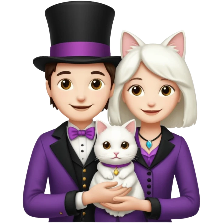 magician couple and their pet cat emoji