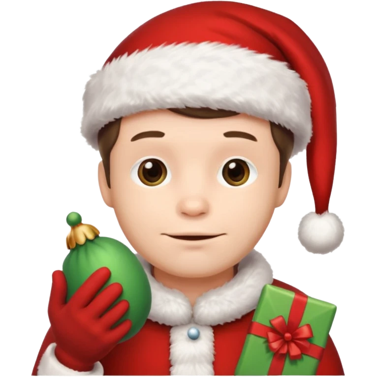 mandalorian holding grogu wearing santa hat emoji