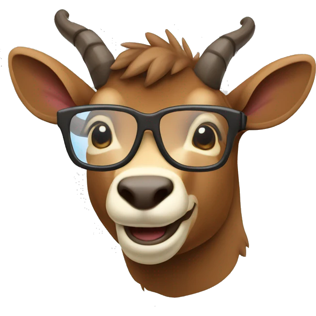 happy smart smiling brown chamois with horns with glasses right profile emoji