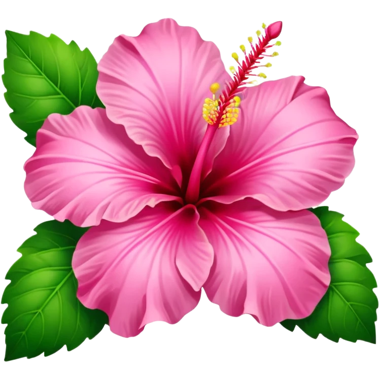 Pink heart hibiscus like a with green leaves emoji