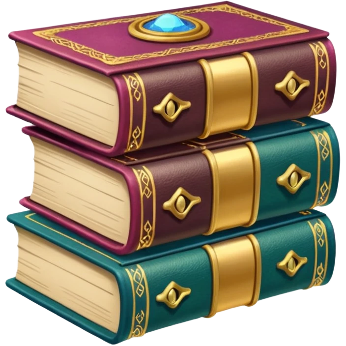 A stack of colorful spellbooks that look like they came out of a fine victorian library emoji