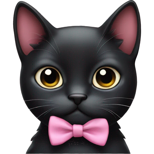 Cute black cat big eyes crying with pink bow tie emoji