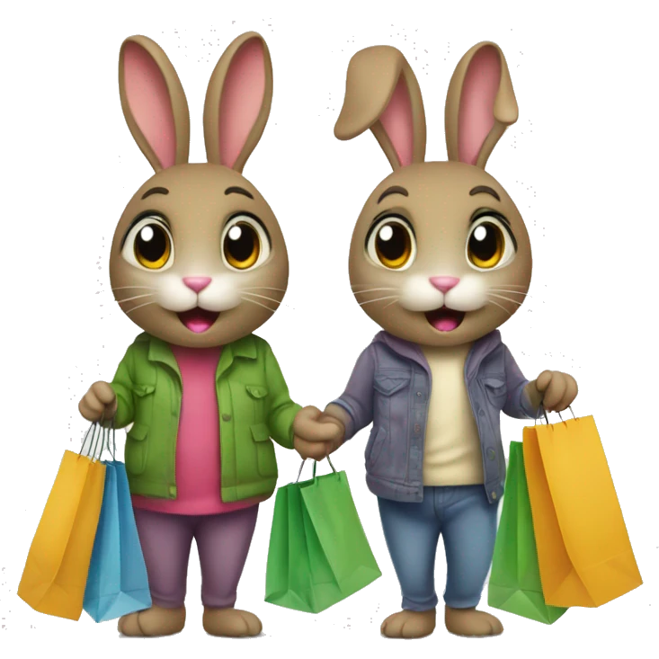 Two bunnies with shopping bags  emoji