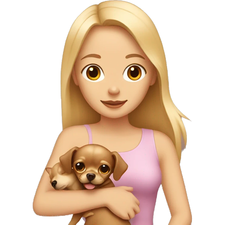 blonde girl holding brown chihuahua emoji