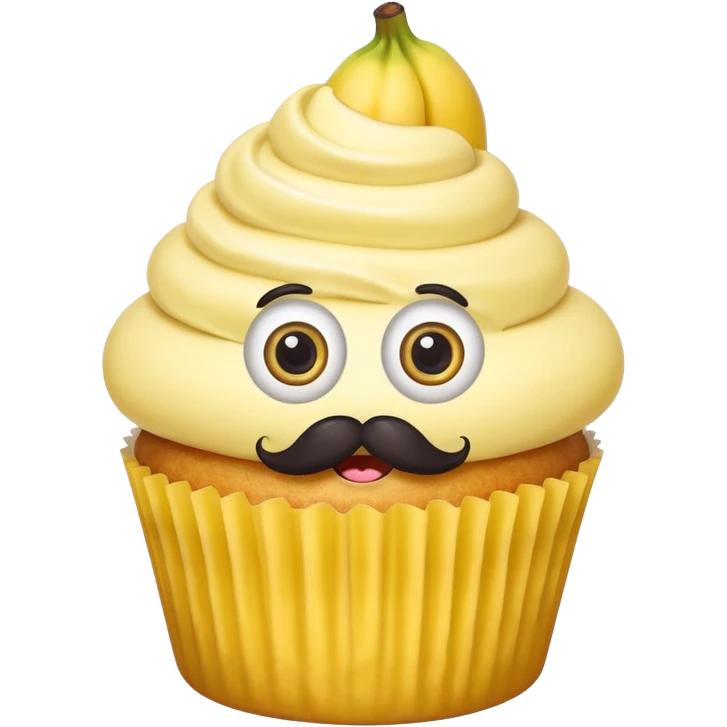 giant mustached, banana cupcake, big eyes emoji