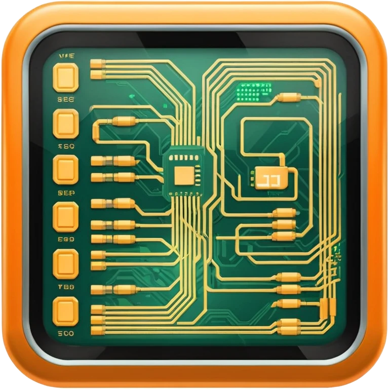 Futuristic reward points icon with PFD text in the middle, circuit board lines, Bloomberg terminal aesthetic, gold orange phosphor glow on dark background, no text, fintech style, clean edges, professional icon design emoji