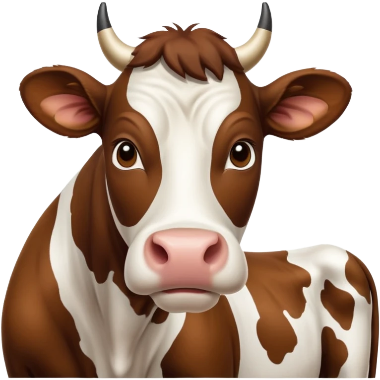 cinematic-noble-brown-and-white-cow-portrait-emoji,-poised-and-regal,-with-a-large,-sturdy-build-and-a-beautifully-patterned-hide-of-rich-brown-accented-by-crisp-white-patches,-deep-set-soulful-brown-eyes,-simplified-yet-sharp-and-sophisticated emoji