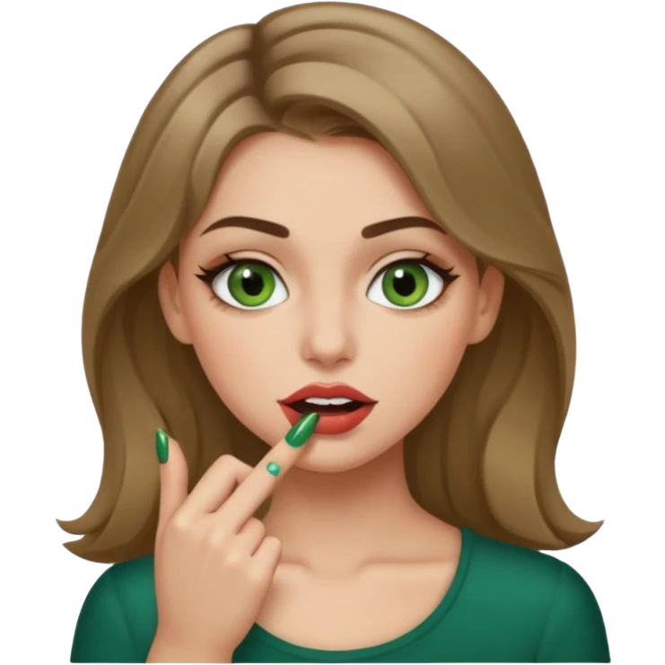 Ragazza bionda scuro con gli occhi marroni/verdi,truccata con un unghia fra i denti emoji