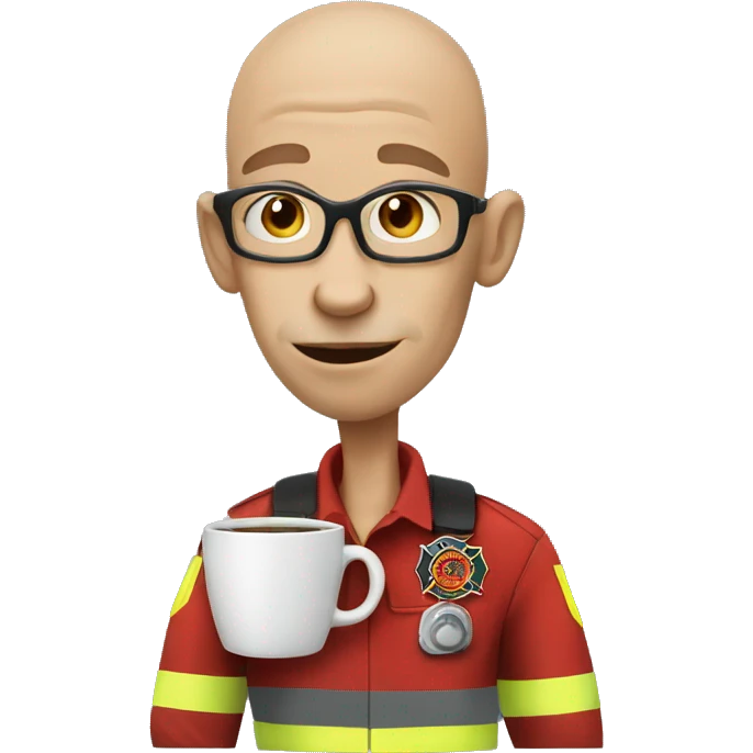 hairless firefighter drinks coffee emoji