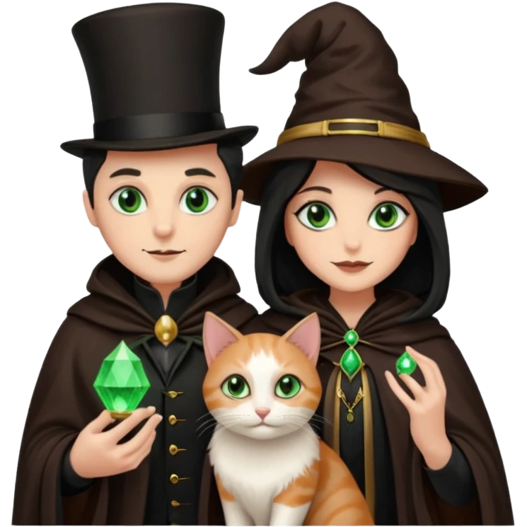 magician couple and their pet cat emoji
