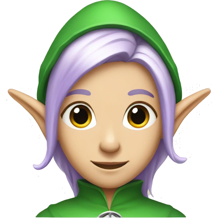 Elf with Elf ears and platinum hair and green eyes with purple robes emoji