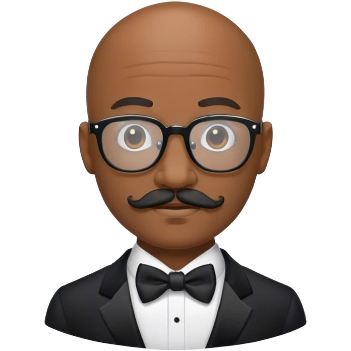 Bald black man with glasses and mustache in tuxedo  emoji