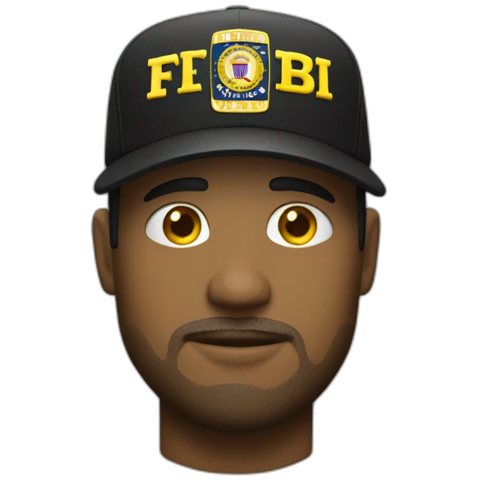 man with yellow "FBI" letters on his cap emoji