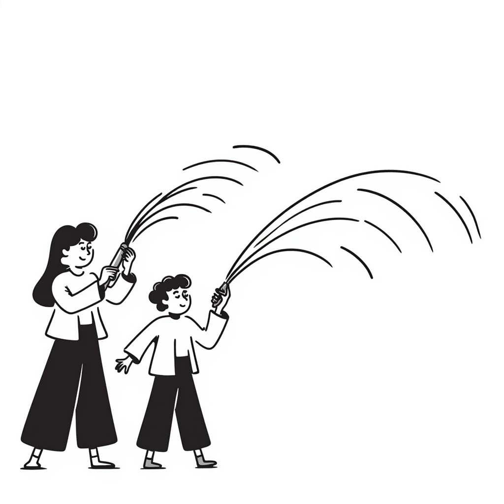 people spraying water on the left side in doodle style emoji